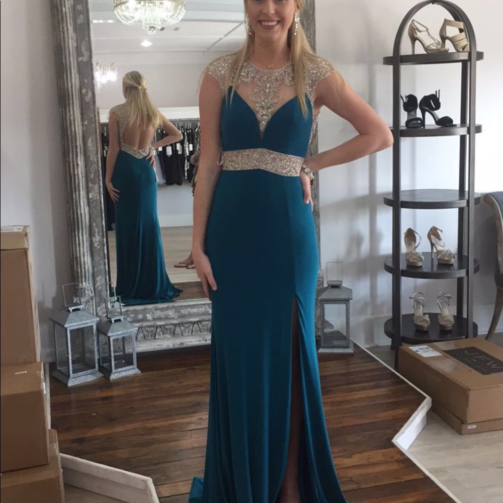 Teal Angela and Alison prom dress